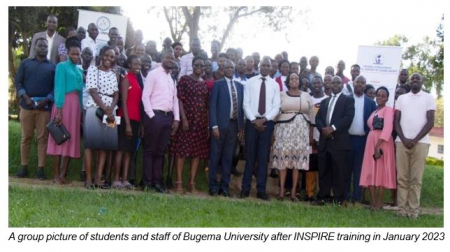 A group picture of students and staff of Bugema University after INSPIRE training in January 2023
